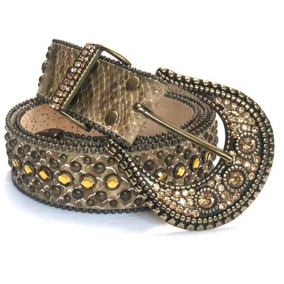 Chico's Accessories - Chico's Gold Bronze Studded Bling Embellished Belt western rodeo, cowboy glam
